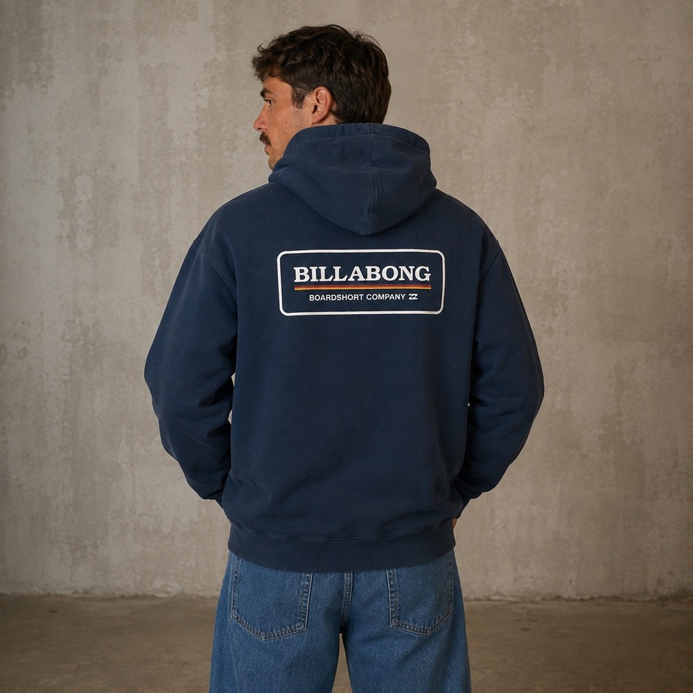 Billabong Hoodie Men XL Navy Blue Boardshort Company Graphic Pullover Surf Skate